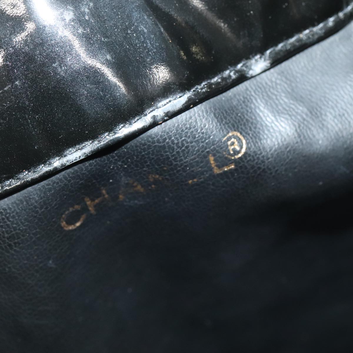 CHANEL Shoulder Bag Enamel Black Gold CC 97456