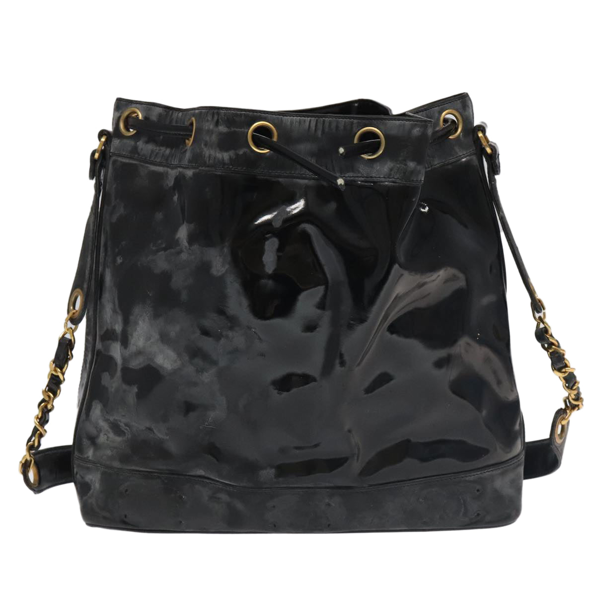 CHANEL Shoulder Bag Enamel Black Gold CC 97456