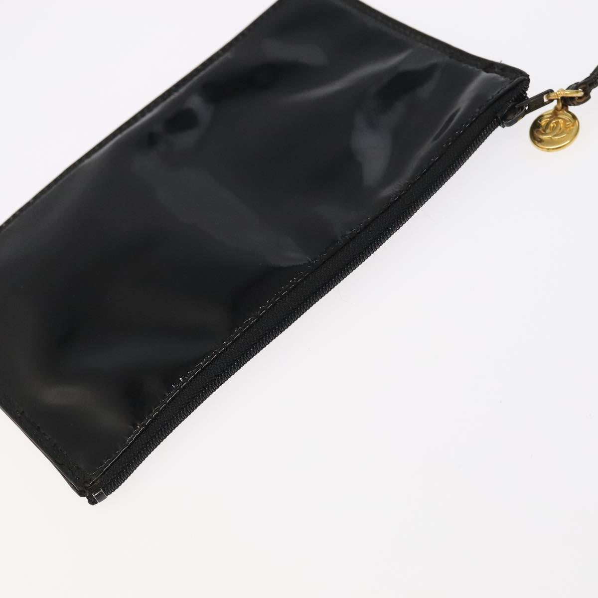 CHANEL Shoulder Bag Enamel Black Gold CC 97456