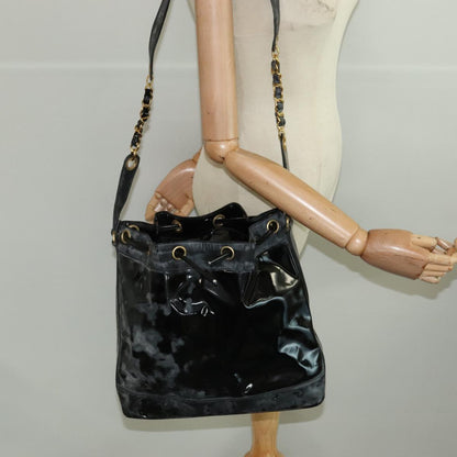 CHANEL Shoulder Bag Enamel Black Gold CC 97456
