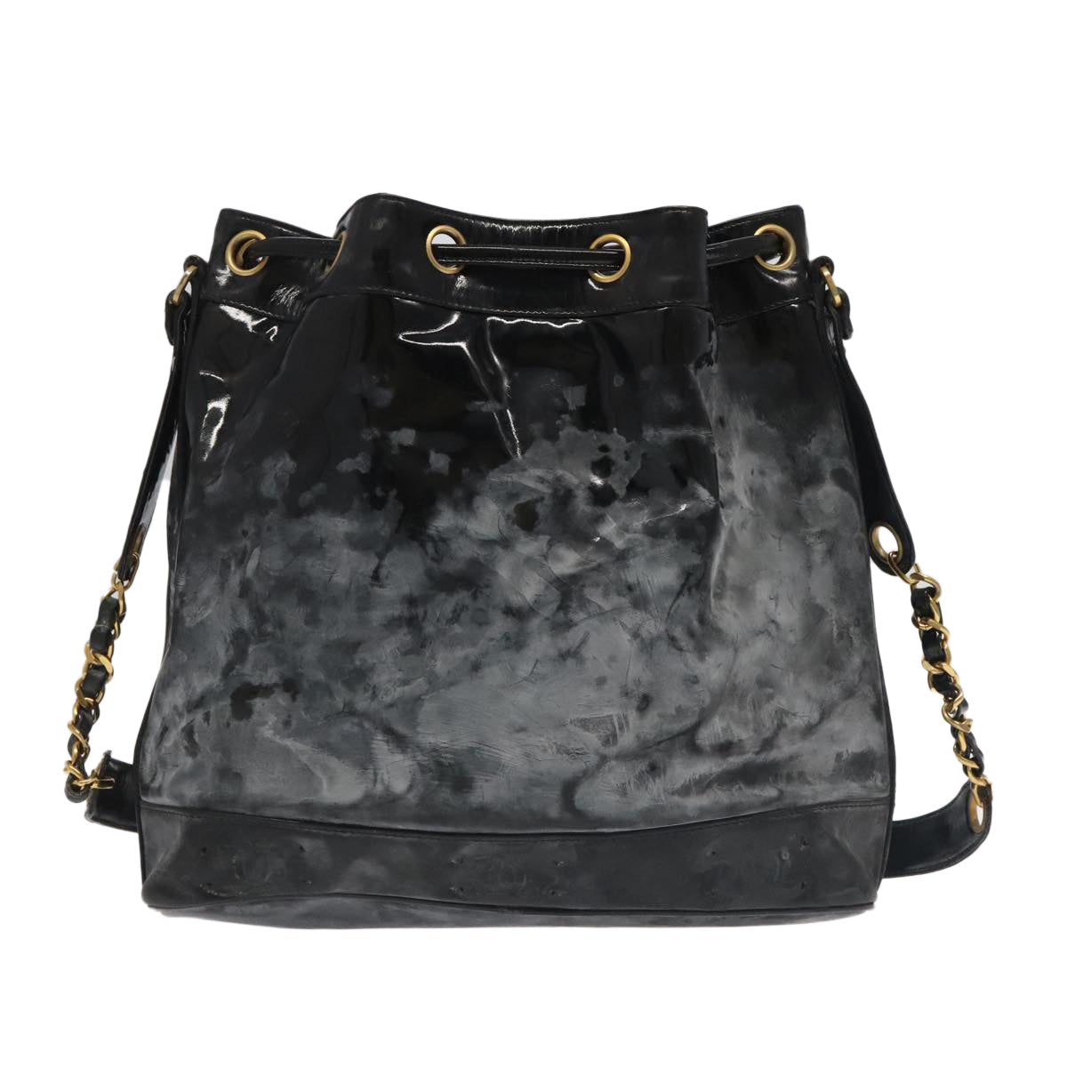 CHANEL Shoulder Bag Enamel Black Gold CC 97456