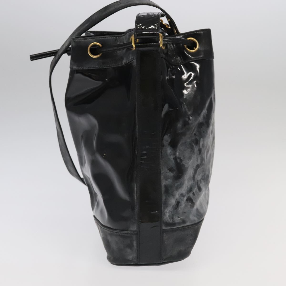 CHANEL Shoulder Bag Enamel Black Gold CC 97456