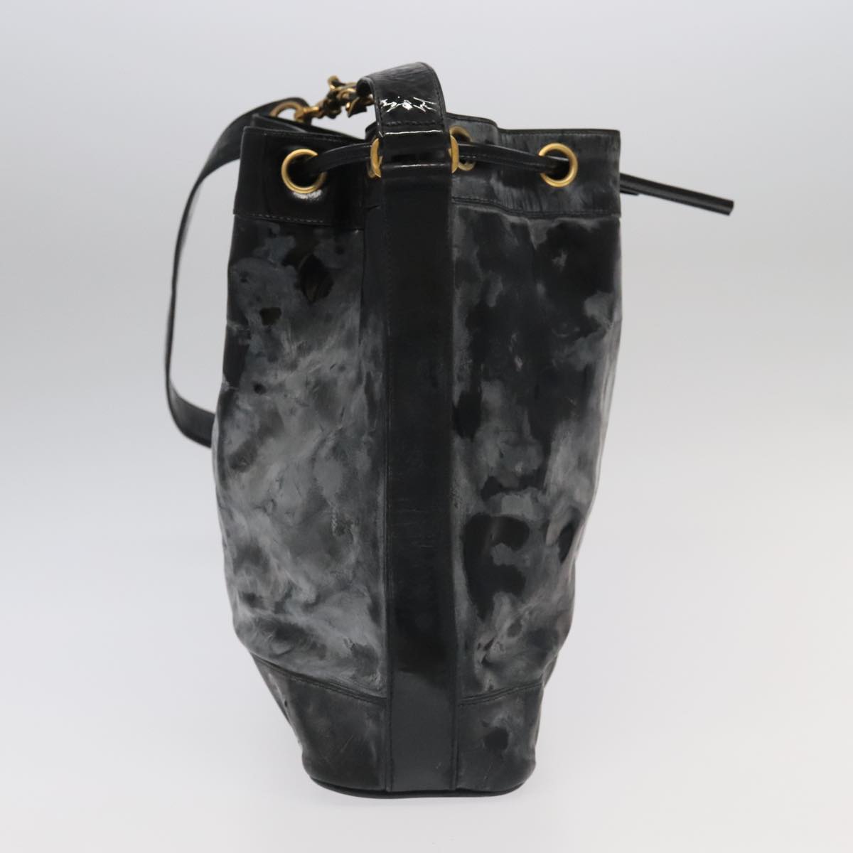 CHANEL Shoulder Bag Enamel Black Gold CC 97456