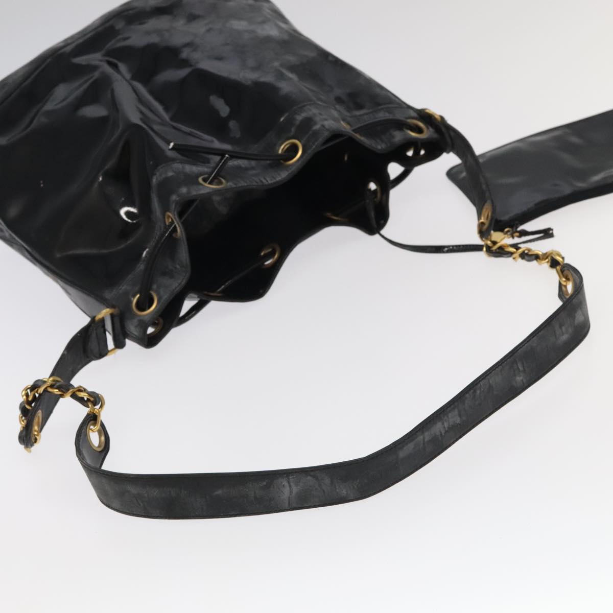 CHANEL Shoulder Bag Enamel Black Gold CC 97456