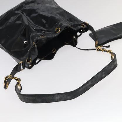 CHANEL Shoulder Bag Enamel Black Gold CC 97456