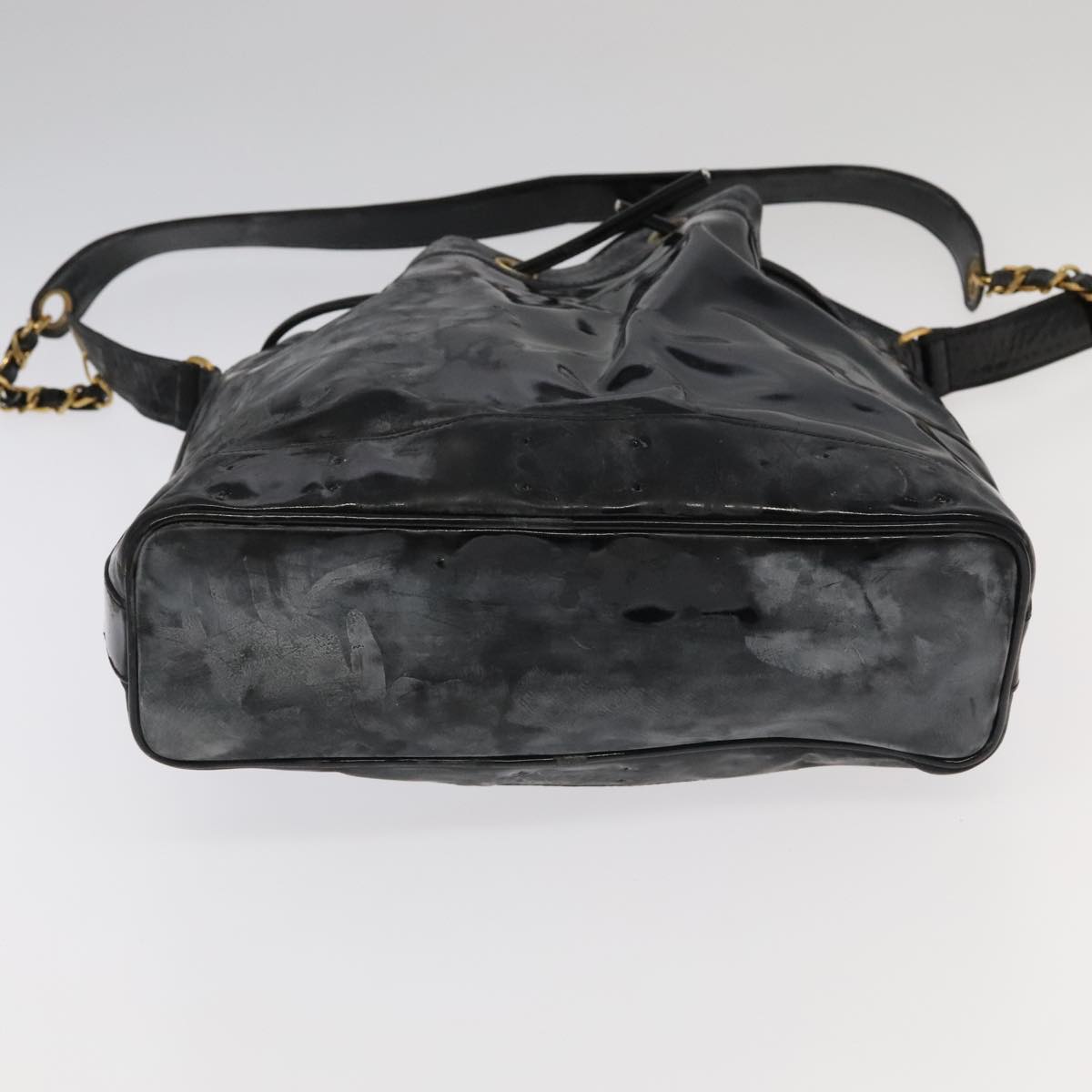 CHANEL Shoulder Bag Enamel Black Gold CC 97456