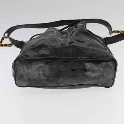 CHANEL Shoulder Bag Enamel Black Gold CC 97456