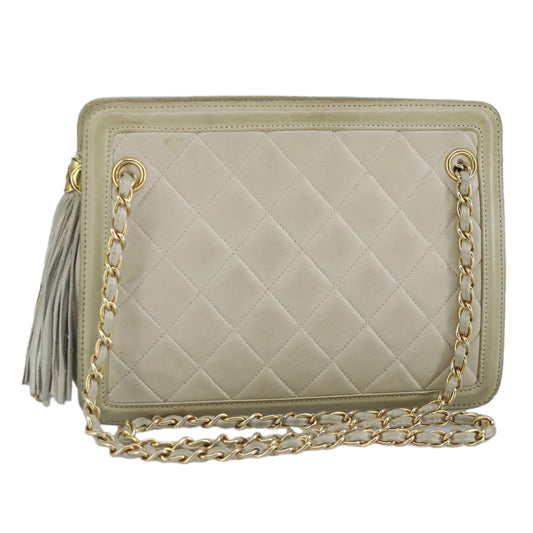CHANEL Matelasse Chain Shoulder Bag Lamb Skin Beige Gold CC 97457