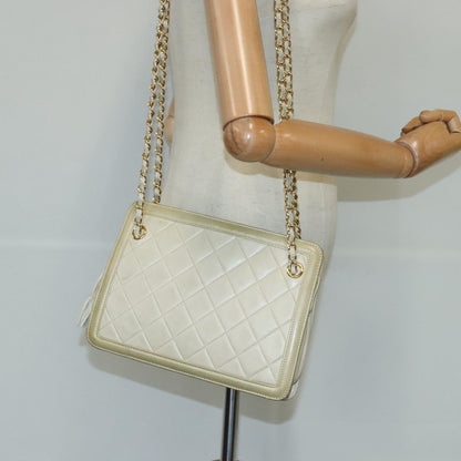 CHANEL Matelasse Chain Shoulder Bag Lamb Skin Beige Gold CC 97457
