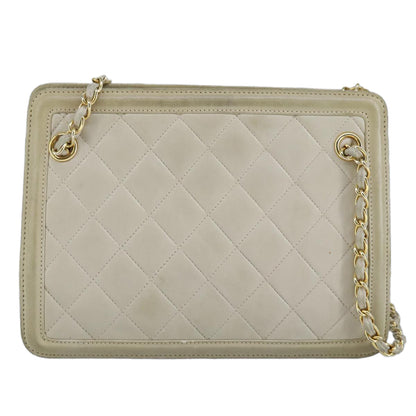 CHANEL Matelasse Chain Shoulder Bag Lamb Skin Beige Gold CC 97457