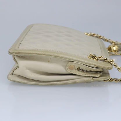CHANEL Matelasse Chain Shoulder Bag Lamb Skin Beige Gold CC 97457