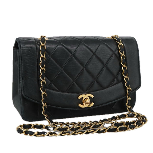CHANEL Matelasse Chain Shoulder Bag Lamb Skin Black Gold CC 97459
