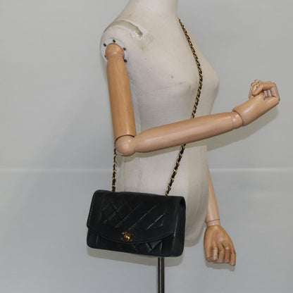 CHANEL Matelasse Chain Shoulder Bag Lamb Skin Black Gold CC 97459