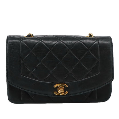 CHANEL Matelasse Chain Shoulder Bag Lamb Skin Black Gold CC 97459
