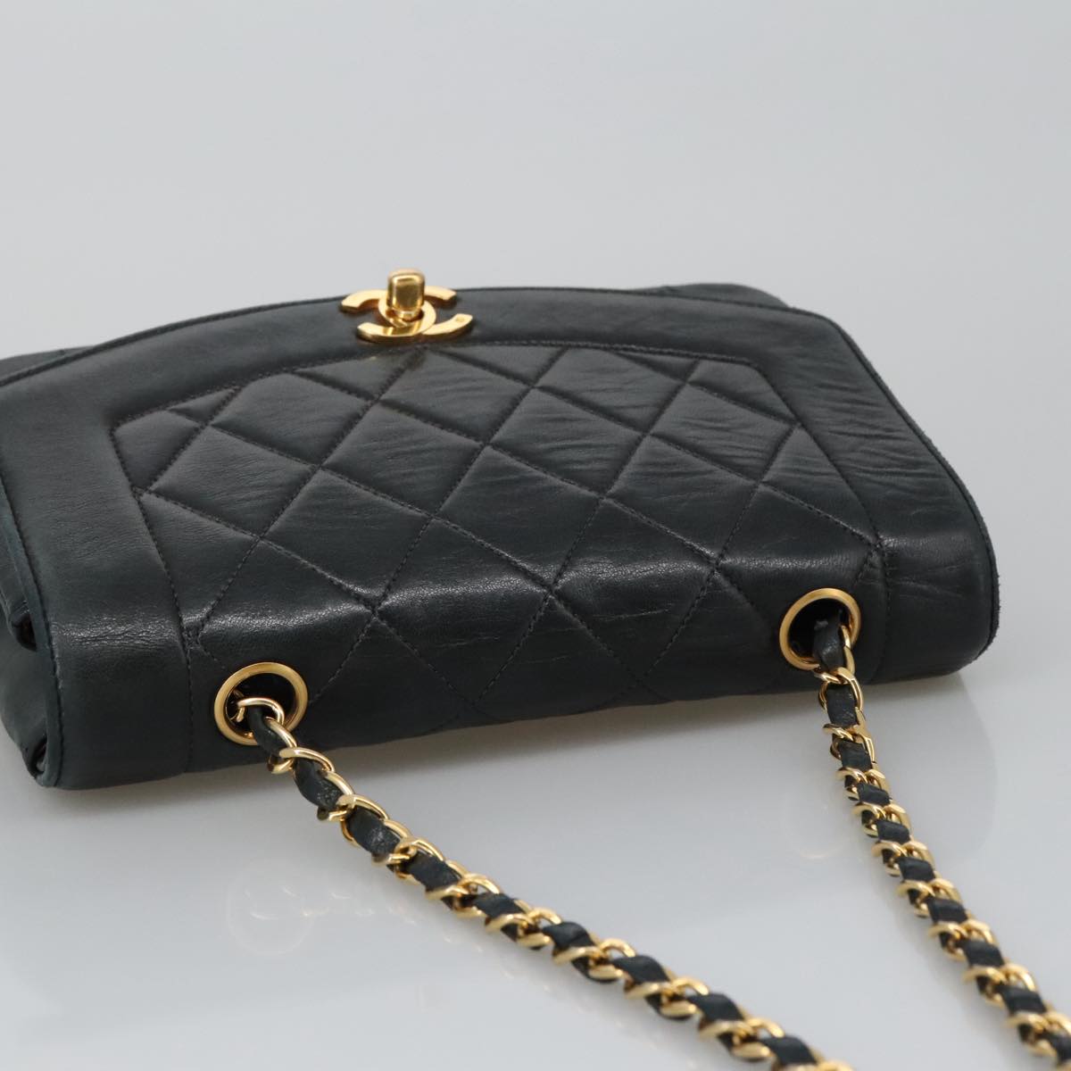 CHANEL Matelasse Chain Shoulder Bag Lamb Skin Black Gold CC 97459