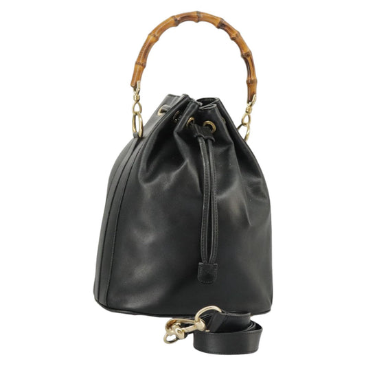 GUCCI Bamboo Hand Bag Leather 2way Black Gold 001 2855 1657 0  97521