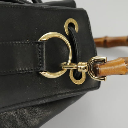 GUCCI Bamboo Hand Bag Leather 2way Black Gold 001 2855 1657 0  97521