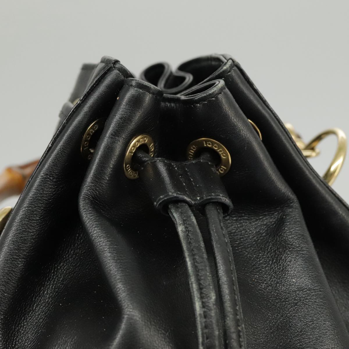 GUCCI Bamboo Hand Bag Leather 2way Black Gold 001 2855 1657 0  97521