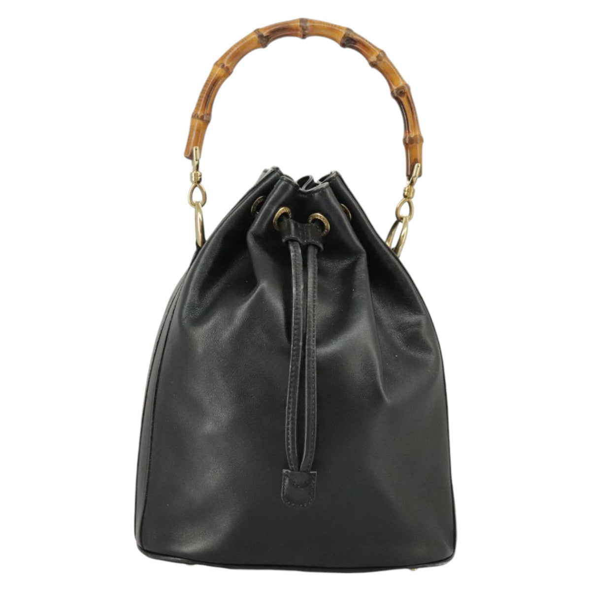 GUCCI Bamboo Hand Bag Leather 2way Black Gold 001 2855 1657 0  97521