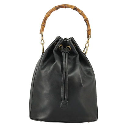 GUCCI Bamboo Hand Bag Leather 2way Black Gold 001 2855 1657 0  97521