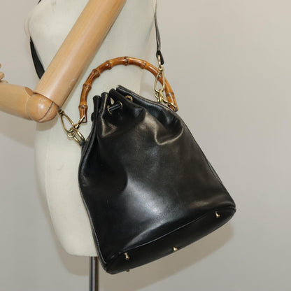 GUCCI Bamboo Hand Bag Leather 2way Black Gold 001 2855 1657 0  97521