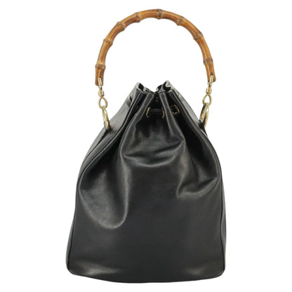 GUCCI Bamboo Hand Bag Leather 2way Black Gold 001 2855 1657 0  97521