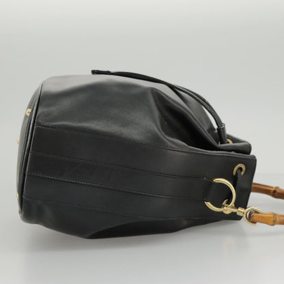 GUCCI Bamboo Hand Bag Leather 2way Black Gold 001 2855 1657 0  97521