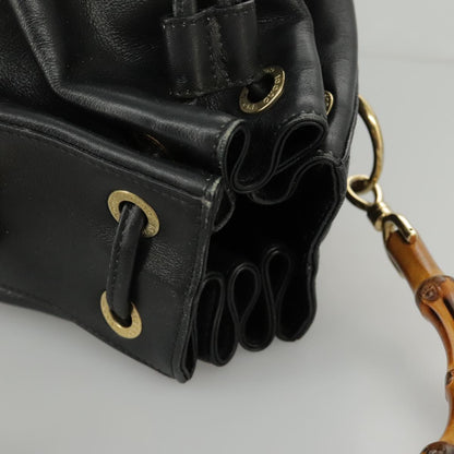 GUCCI Bamboo Hand Bag Leather 2way Black Gold 001 2855 1657 0  97521