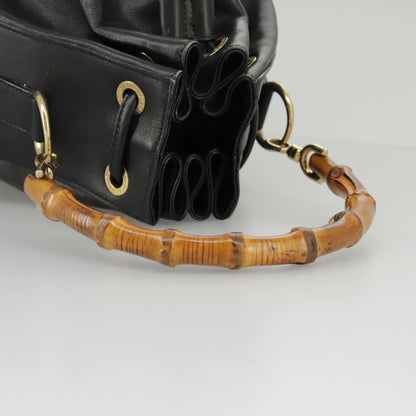 GUCCI Bamboo Hand Bag Leather 2way Black Gold 001 2855 1657 0  97521