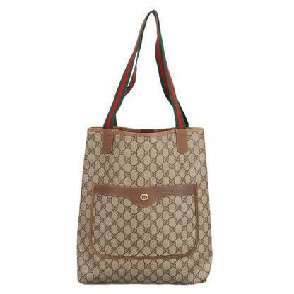 GUCCI GG Supreme Web Sherry Line Tote Bag PVC Leather Beige 89 02 003  97523