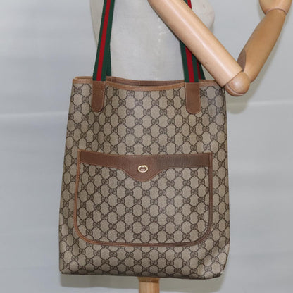 GUCCI GG Supreme Web Sherry Line Tote Bag PVC Leather Beige 89 02 003  97523