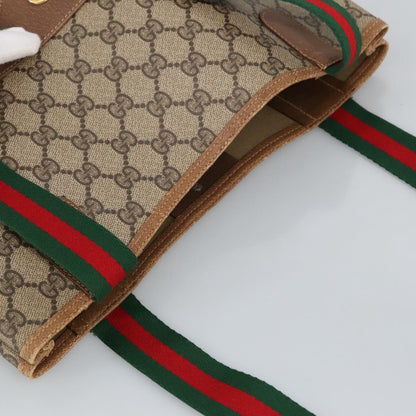 GUCCI GG Supreme Web Sherry Line Tote Bag PVC Leather Beige 89 02 003  97523