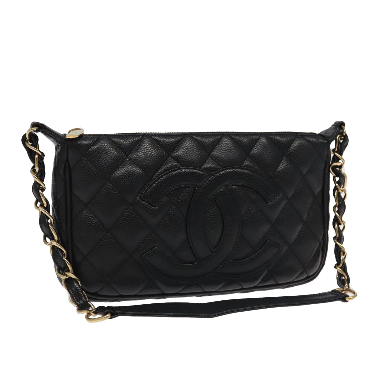 CHANEL Matelasse COCO Mark Chain Shoulder Bag Caviar Skin Black CC 97733A