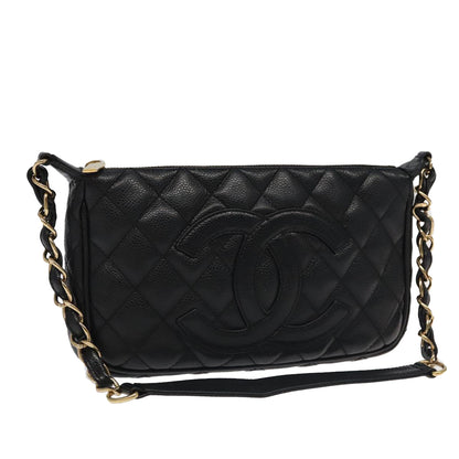 CHANEL Matelasse COCO Mark Chain Shoulder Bag Caviar Skin Black CC 97733A
