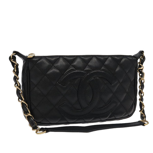 CHANEL Matelasse COCO Mark Chain Shoulder Bag Caviar Skin Black CC 97733A