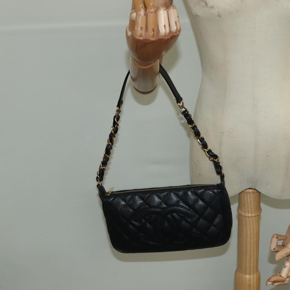 CHANEL Matelasse COCO Mark Chain Shoulder Bag Caviar Skin Black CC 97733A