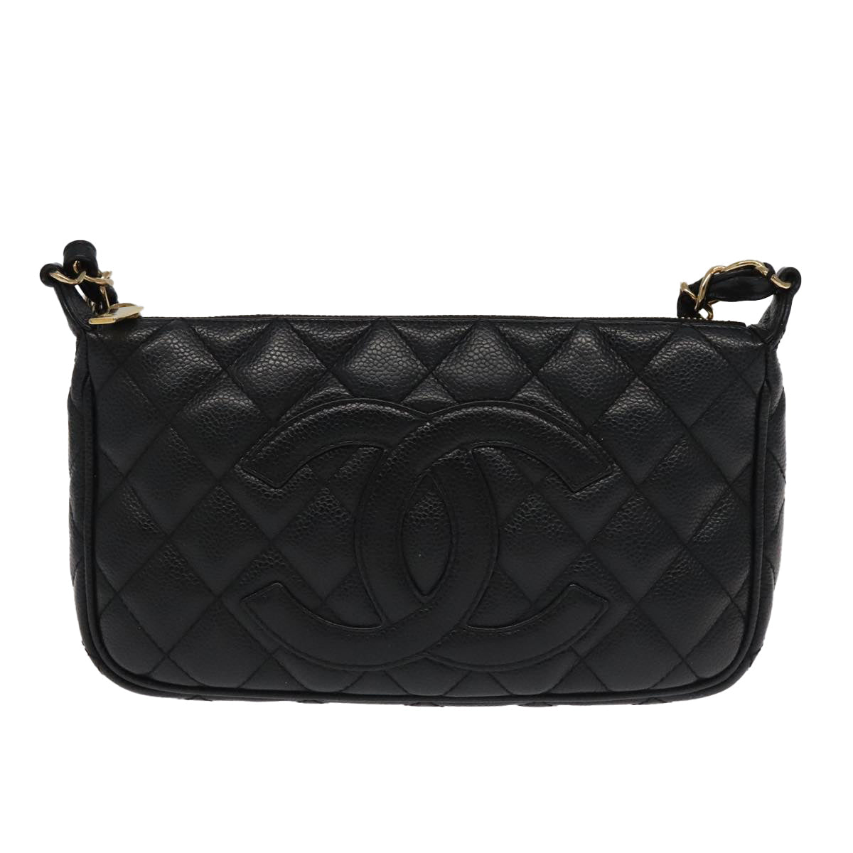 CHANEL Matelasse COCO Mark Chain Shoulder Bag Caviar Skin Black CC 97733A