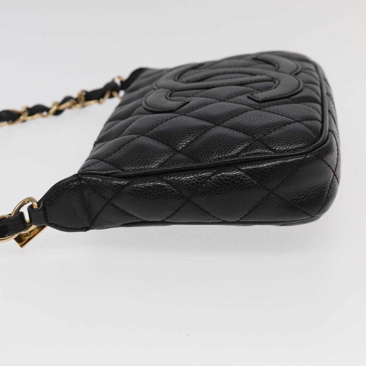 CHANEL Matelasse COCO Mark Chain Shoulder Bag Caviar Skin Black CC 97733A