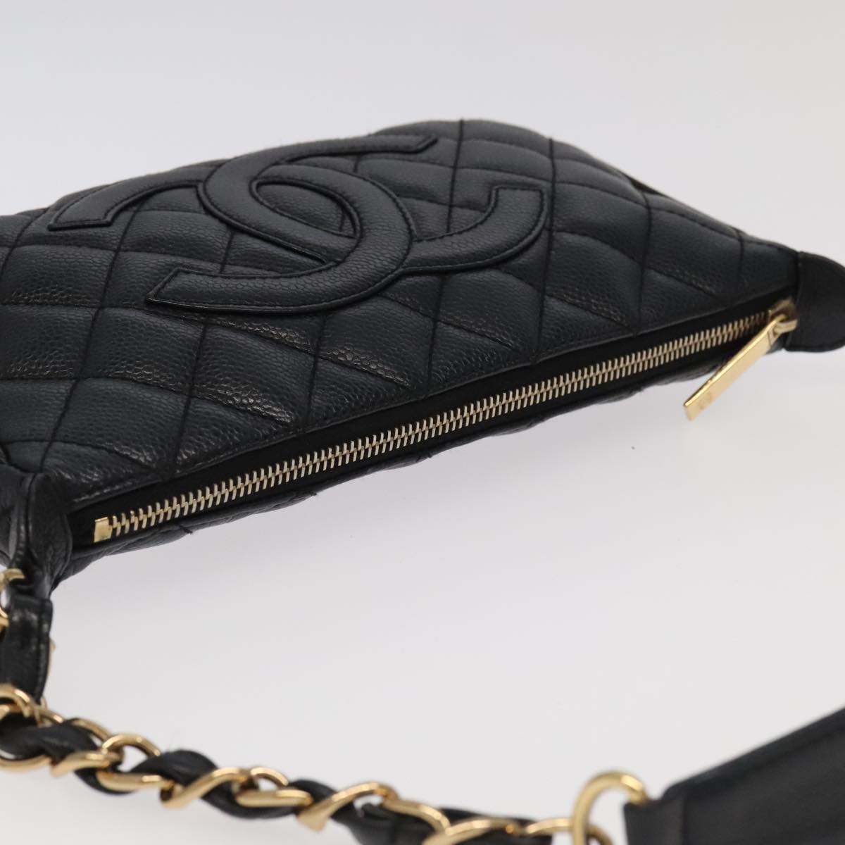 CHANEL Matelasse COCO Mark Chain Shoulder Bag Caviar Skin Black CC 97733A