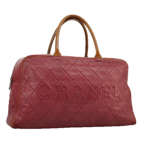 CHANEL Matelasse Boston Bag Caviar Skin Red CC 97743