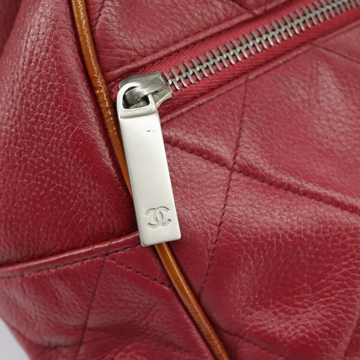 CHANEL Matelasse Boston Bag Caviar Skin Red CC 97743