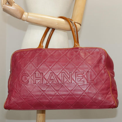CHANEL Matelasse Boston Bag Caviar Skin Red CC 97743