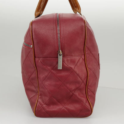 CHANEL Matelasse Boston Bag Caviar Skin Red CC 97743
