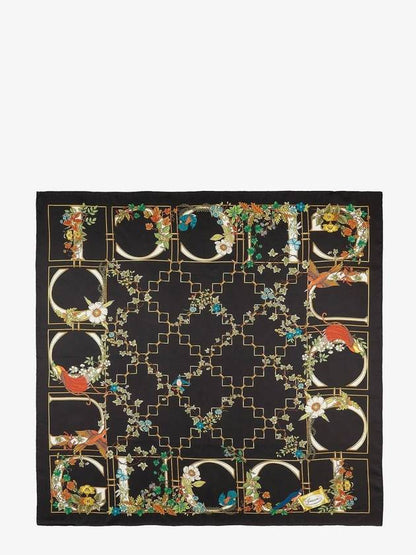 Gucci Animal and Floral Print Silk Scarf Black