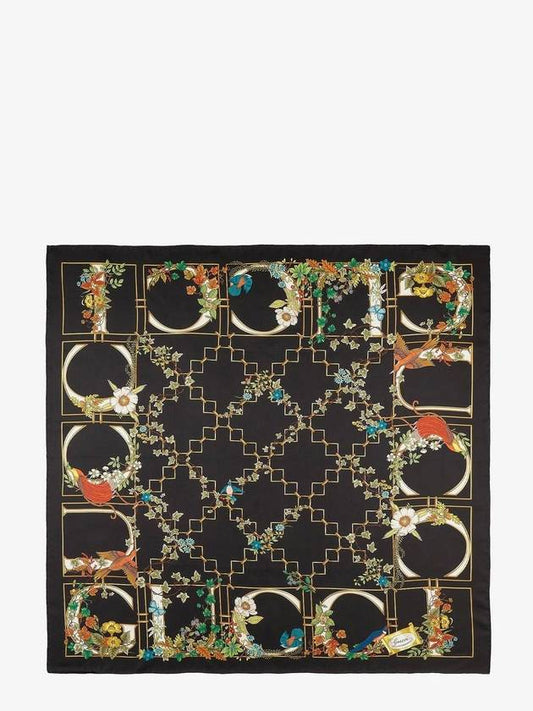 Gucci Animal and Floral Print Silk Scarf Black