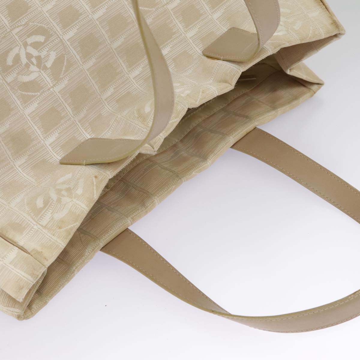 CHANEL New Travel line Tote Bag Nylon Beige Gold CC 97753