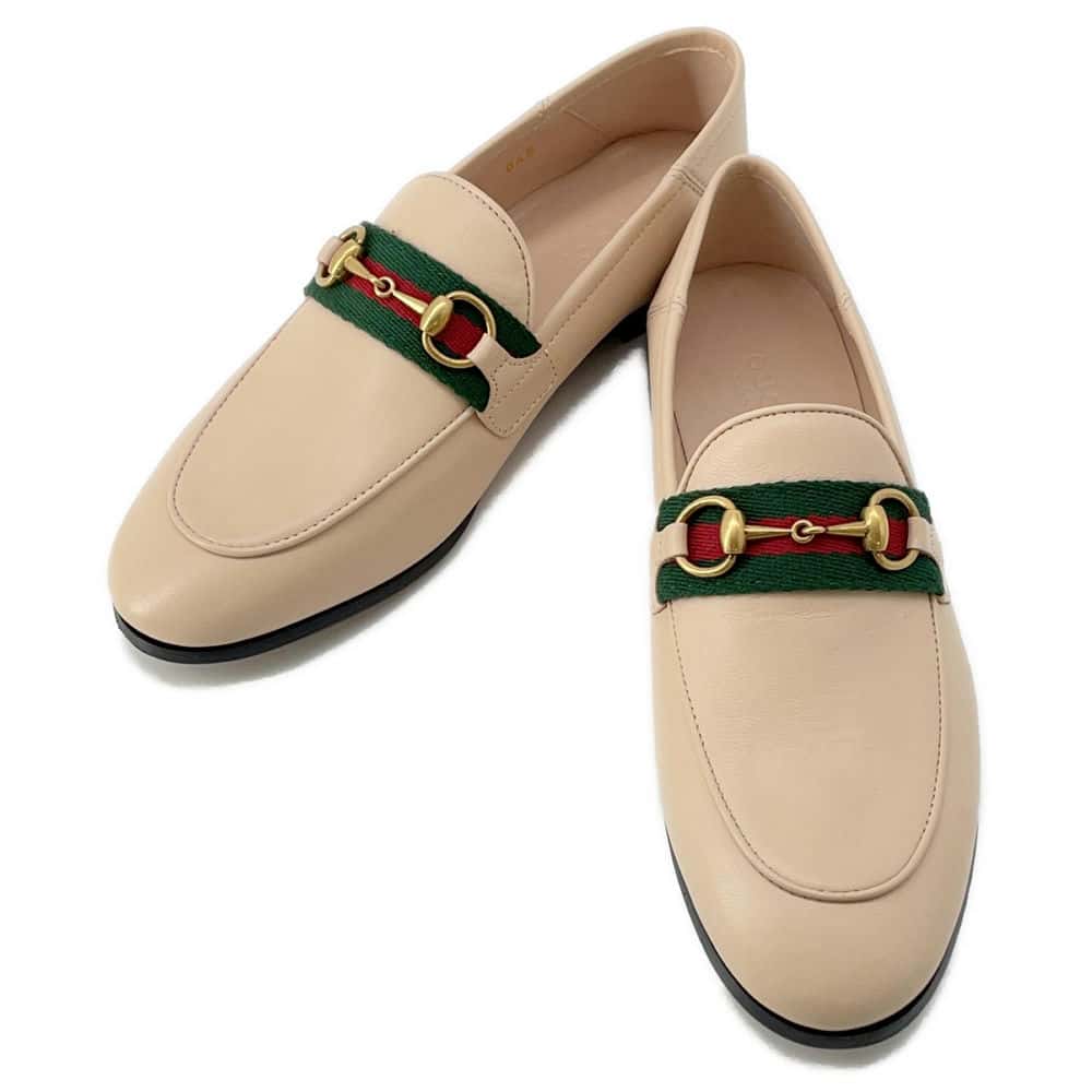GUCCI Cherie Line Horsebit Loafers Beige 631619 Leather Size 34