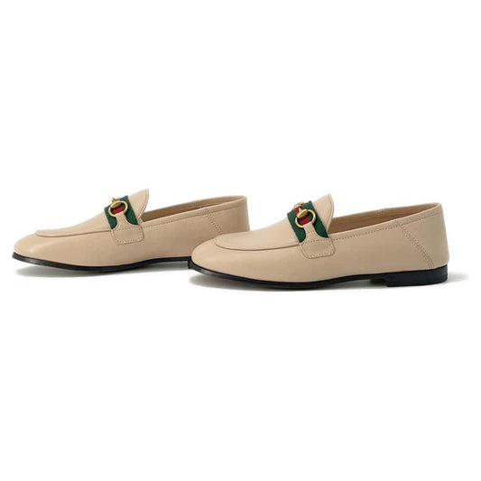 GUCCI Cherie Line Horsebit Loafers Beige 631619 Leather Size 34
