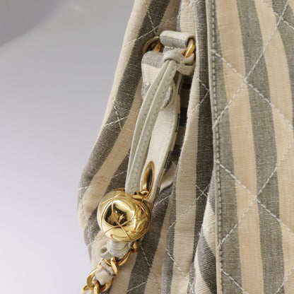 CHANEL Matelasse Big COCO Mark Chain Shoulder Bag Canvas Gray Gold CC 97974