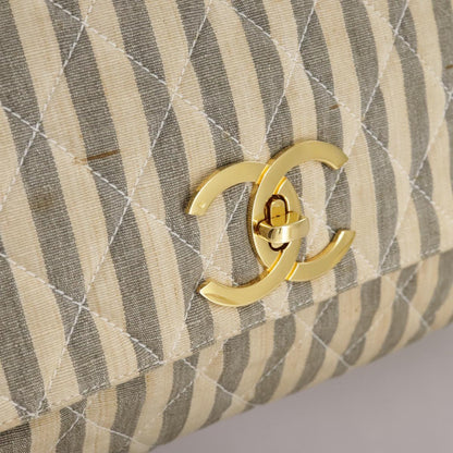CHANEL Matelasse Big COCO Mark Chain Shoulder Bag Canvas Gray Gold CC 97974